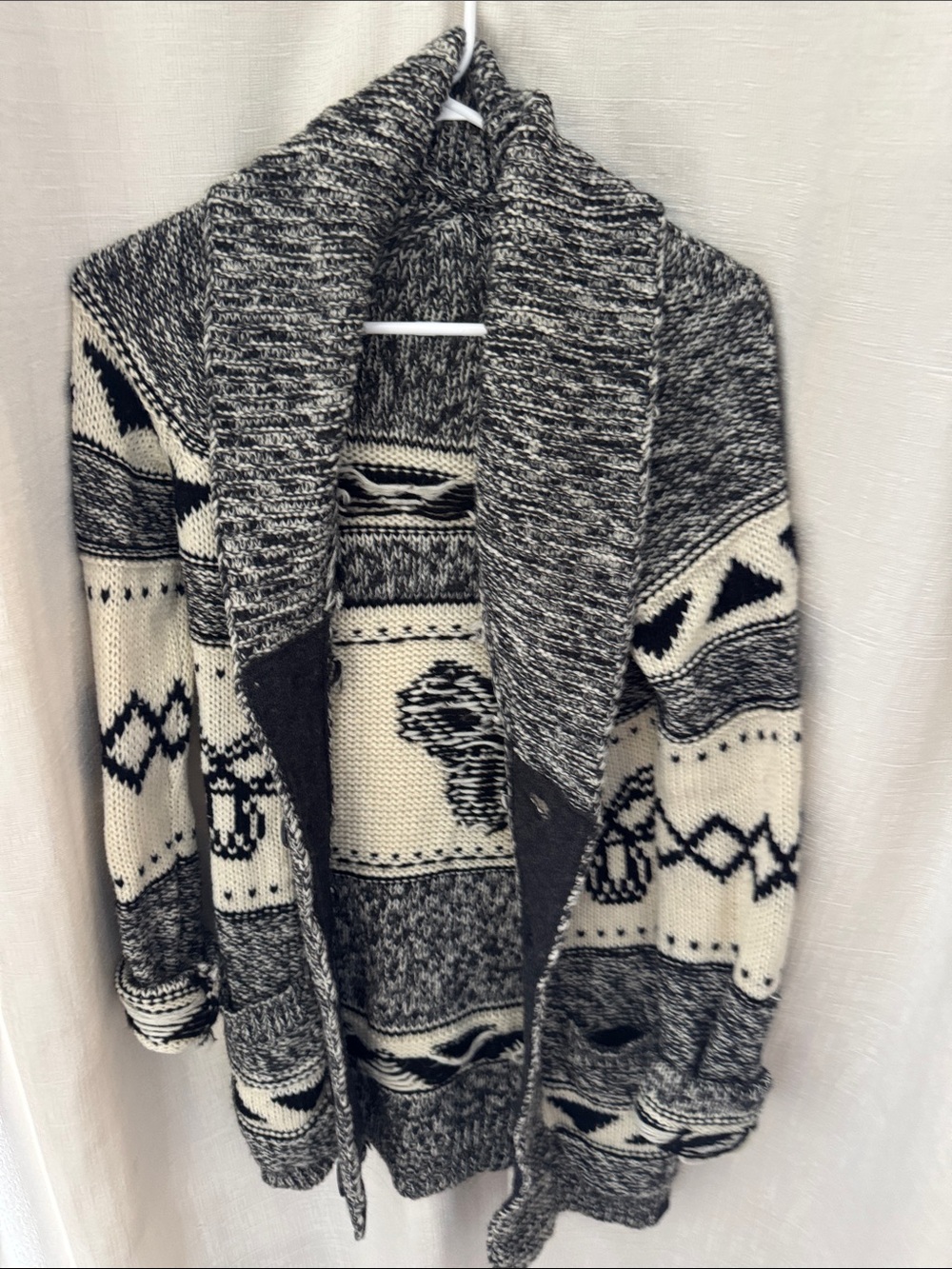 TNA Black & Cream Shawl-Collar Knit Cardigan